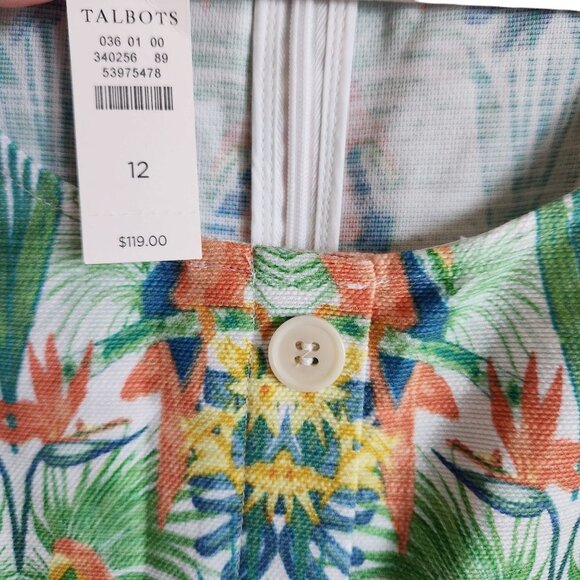 Talbots Dress 12 Green Multi Tropical Parrot Bird Floral Sleeveless Buttons NEW - Picture 6 of 11